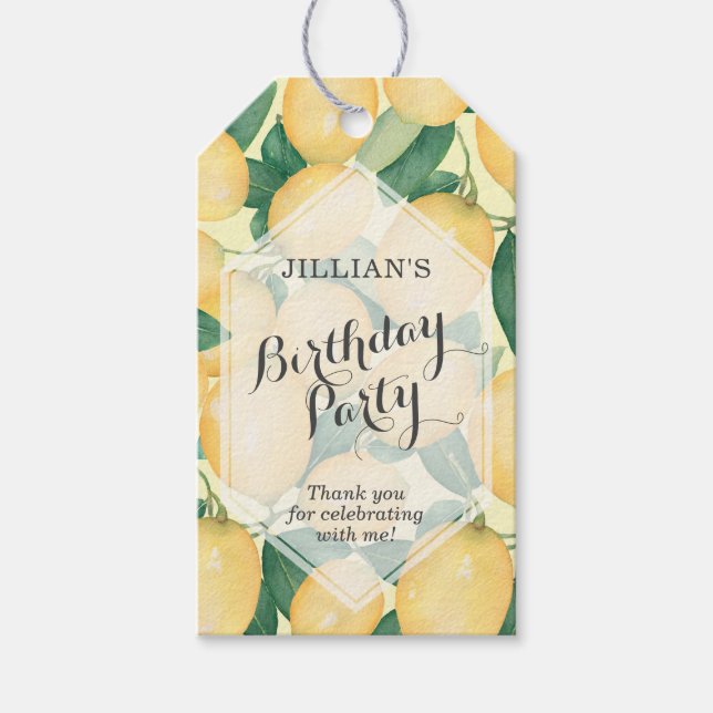 Eleganta citroner och blad Födelsedagsfirande Tack Presentetikett (Framsidan)