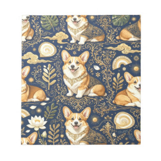 Eleganta Corgi-hundar Guld Damaskus Navyblått Möns Anteckningsblock