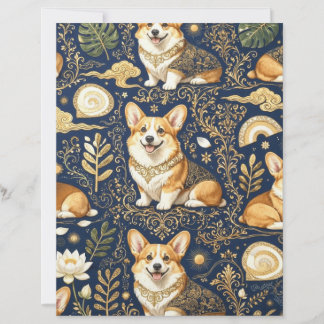 Eleganta Corgi-hundar Guld Damaskus Navyblått Möns Brevhuvud