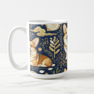 Eleganta Corgi-hundar Guld Damaskus Navyblått Möns Kaffemugg
