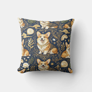 Eleganta Corgi-hundar Guld Damaskus Navyblått Möns Kudde