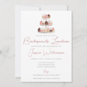 Eleganta Cupcakes Watercolor Brudtärna Lunchen Inbjudningar