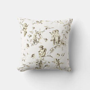 Eleganta Cupid Änglar Beige Vit Blommig Toile Kudde