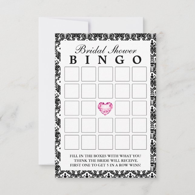 Eleganta Damask Diamond Heart Bröllop Bingo Kort (Framsida)