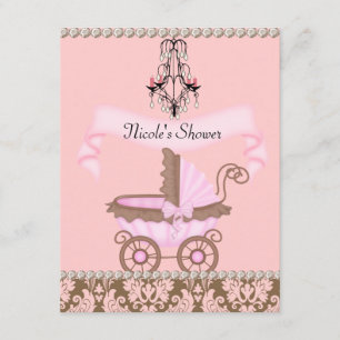 Eleganta DAMASK Flicka Bebis Babyshower INBJUDNING Inbjudningar