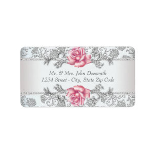 Eleganta Damask- och rosa rosadressetiketter Adressetikett