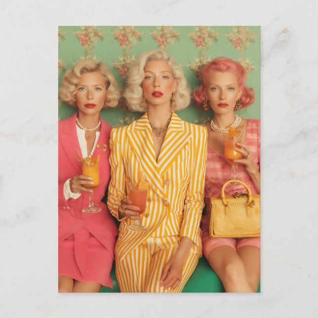Eleganta damers retrococktailögonblick vykort (Framsida)