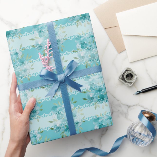 Eleganta dammiga blå akvarell fält blommor presentpapper (Gifting)