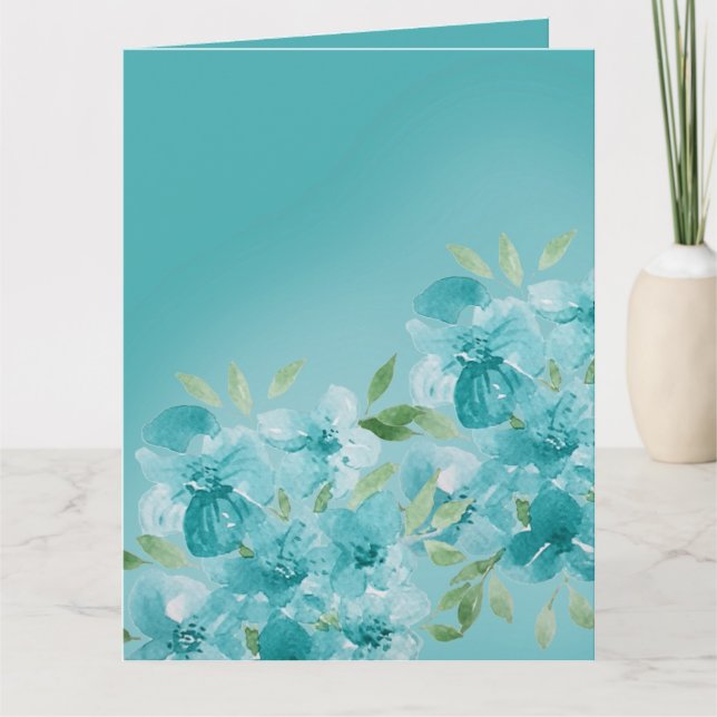 Eleganta dammiga blå akvarell fältblommor kort (Framsida)