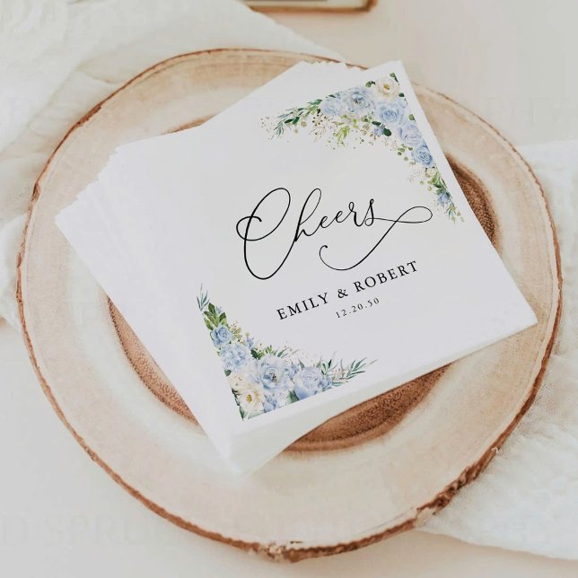 Eleganta dammiga blå blom-napkiner för bröllop pappersservett (Skapare uppladdad)