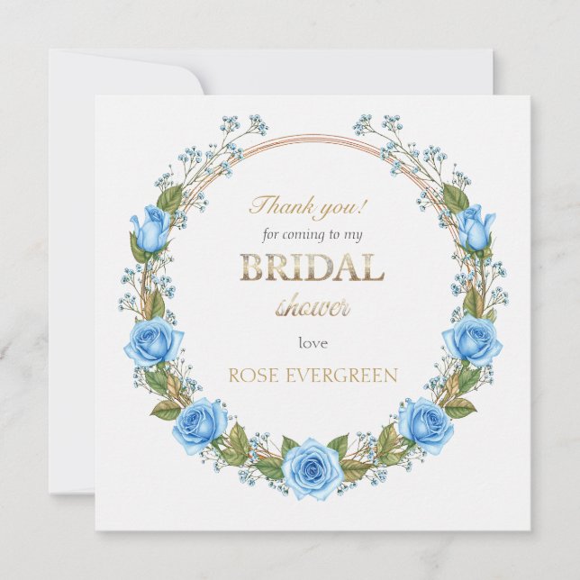 Eleganta dammiga blå rosor och gips tack kort (Framsida)