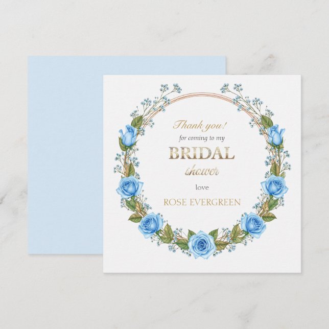 Eleganta dammiga blå rosor och gips tack kort (Fram/baksida)