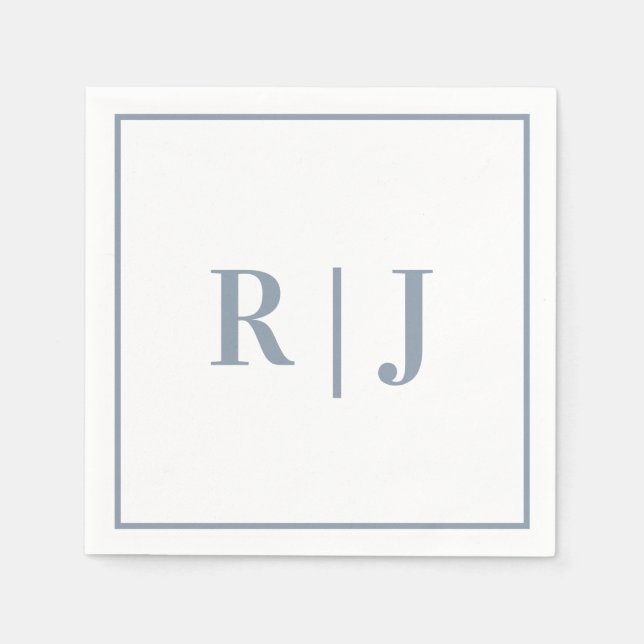 Eleganta dammiga blåa monogram initialer bröllop pappersservett (Framsidan)