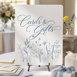 Eleganta dammiga blåa vildblommorkort och presente poster