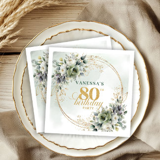 Eleganta dammiga gröna blad 80-års födelsedags ser pappersservett