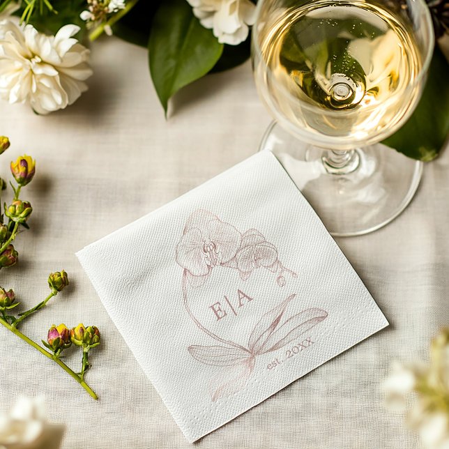 Eleganta dammrosa orkidé-monogramming bröllopserve pappersservett (Elegant Wedding Napkins)