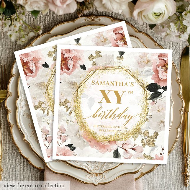 Eleganta Damrosa 80 Födelsedagsservetter Anpassat  Pappersservett (Elegant Dusty Rose 80 Birthday Napkins Custom Name)