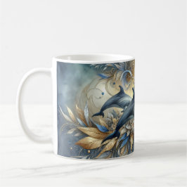 Eleganta delfiner med gyllene blomvågor kaffemugg