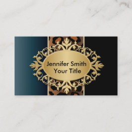 Eleganta Denimblått och svartLeopardtryck Visitkort