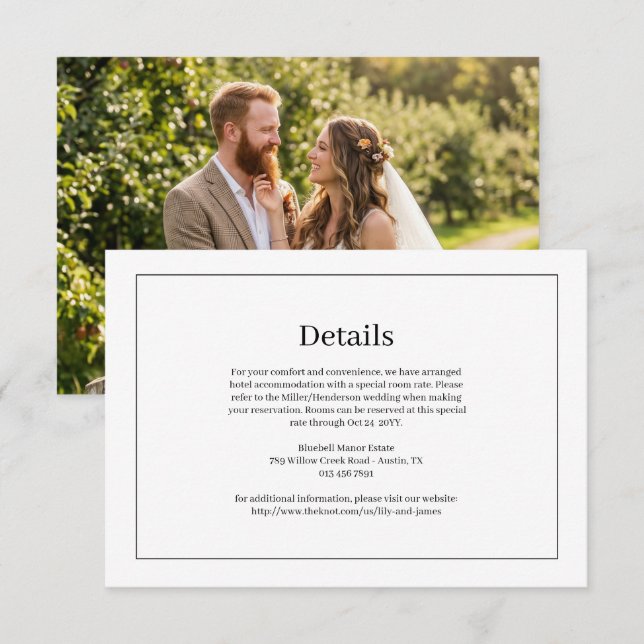 Eleganta detaljer om bröllopet Fotoinkludering  Tilläggskort (Fram/baksida)