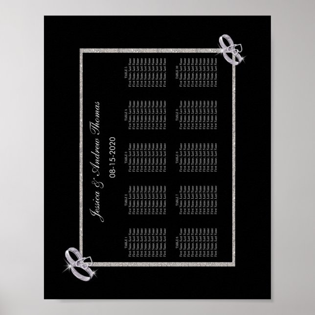 Eleganta diamant silver vigselringar sittplatssche poster (Framsidan)