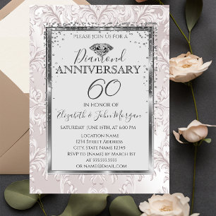 Eleganta diamanter Damask Bröllopsjubileum Inbjudningar