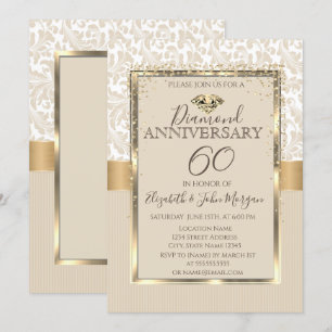 Eleganta diamanter Damask ram Bröllopsjubileum Inbjudningar