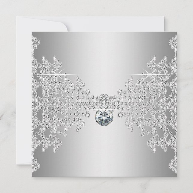 Eleganta diamanter och silverbröllop inbjudningar (Framsida)