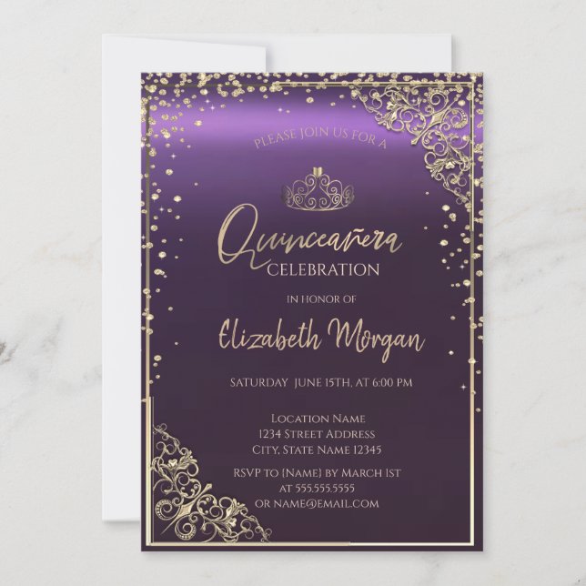 Eleganta diamanter ram fuchsia Quinceañera  Inbjudningar (Framsida)