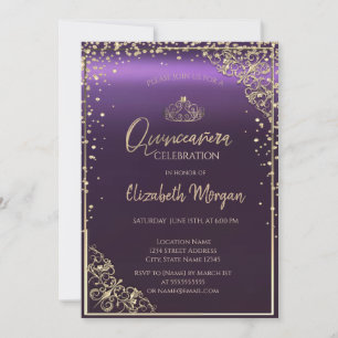 Eleganta diamanter ram fuchsia Quinceañera  Inbjudningar