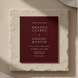 Eleganta djupa burgunderfärgade vigselmonograminit inbjudningar