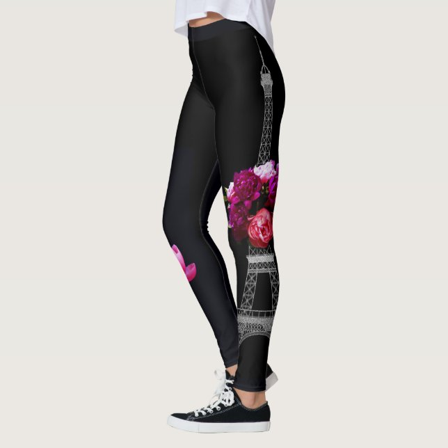 Eleganta Dramatiska Pioner Och Eiffeltornet Leggings (Vänster)