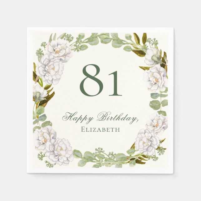 Eleganta Elfenbensfärgade Blommiga Första Födelsed Pappersservett (Framsidan)