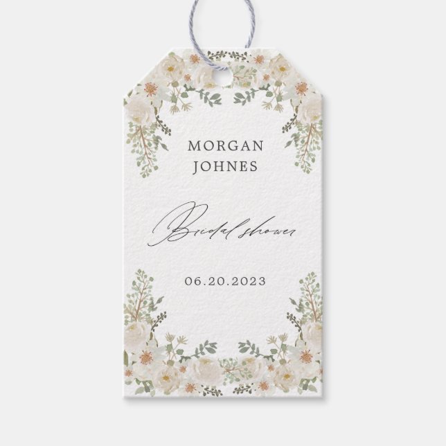 eleganta elfenbensfärgade blomsterbröllopspresentk presentetikett (Framsidan)