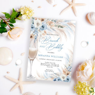 Eleganta elfenbensrosor Blå blomsterbrunch och bub Inbjudningar