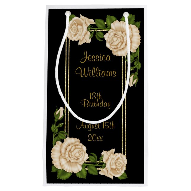 Eleganta elfenbensrosor & guldglitter 18-årsdag (Framsidan)
