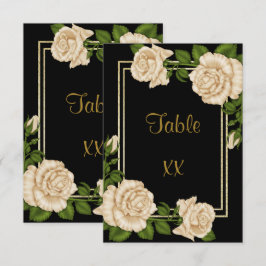 Eleganta Elfenbensrosor & Guldglitter Bordskort