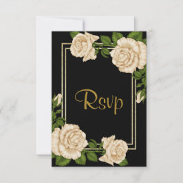 Eleganta elfenbensrosor & Guldglitter RSVP OSA Kort