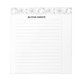 Eleganta enkla blommor svart vitt anteckningsblock