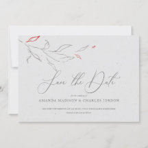 Eleganta enkla grå och röda blommor Spara datum