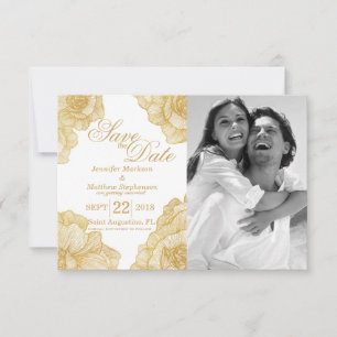 Eleganta Enkla Guld Blommiga Spara Datum Datumet