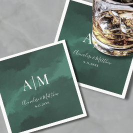 Eleganta Enkla Monogramnamn Grön Bröllop Pappersservett