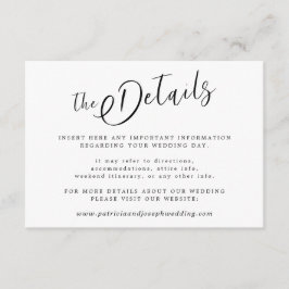 Eleganta enkla svarta och vita bröllopsdetaljer tilläggskort