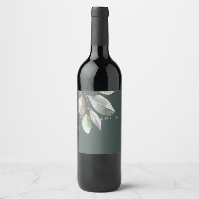  Eleganta eucalyptusblad  Vinflaska Etikett (Framsida)