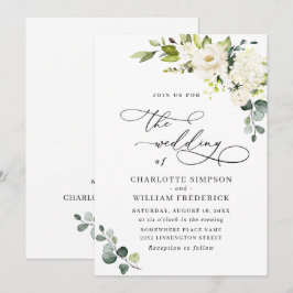Eleganta Eukalyptus Vita Rosor Grönska Bröllop Inbjudningar