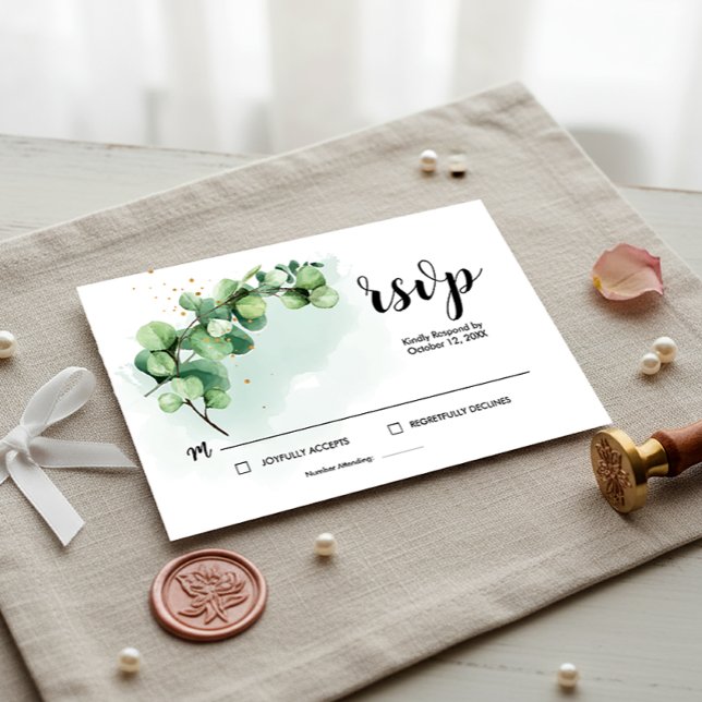 Eleganta Eukalyptusblad Grönska Bröllop RSVP OSA Kort (RSVP Card Wedding Eucalyptus Watercolor Elegant, Eucalyptus Invitation)