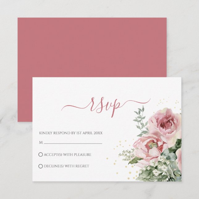 Eleganta Eukalyptusblad Grönska Guld Bröllop OSA Kort (Fram/baksida)