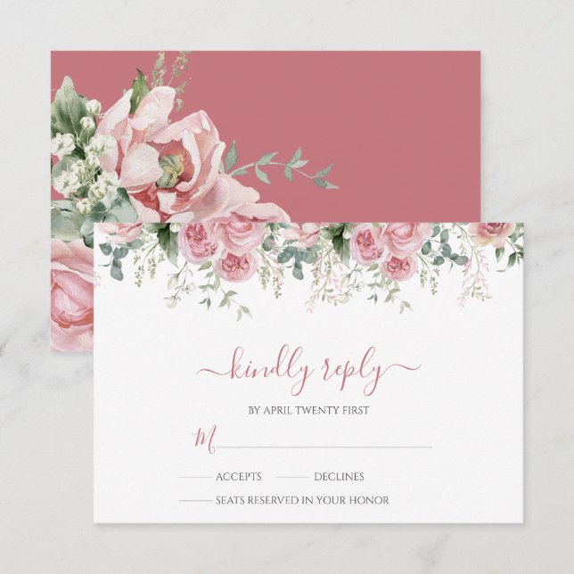 Eleganta eukalyptusblad grönska guldbröllop OSA kort (Fram/baksida)