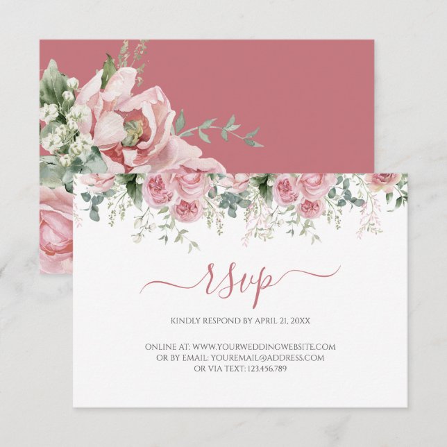 Eleganta eukalyptusblad grönska guldbröllop OSA kort (Fram/baksida)