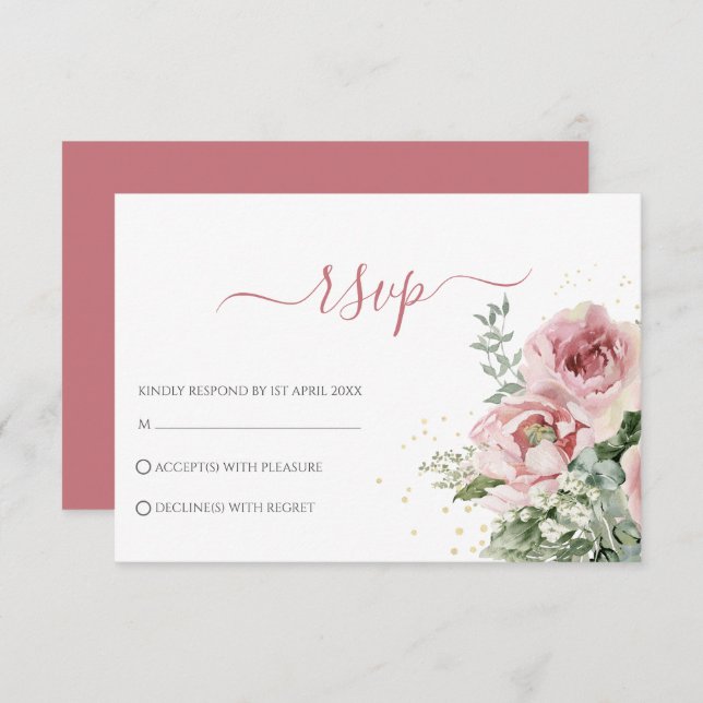 Eleganta eukalyptusblad grönska guldbröllop OSA kort (Fram/baksida)